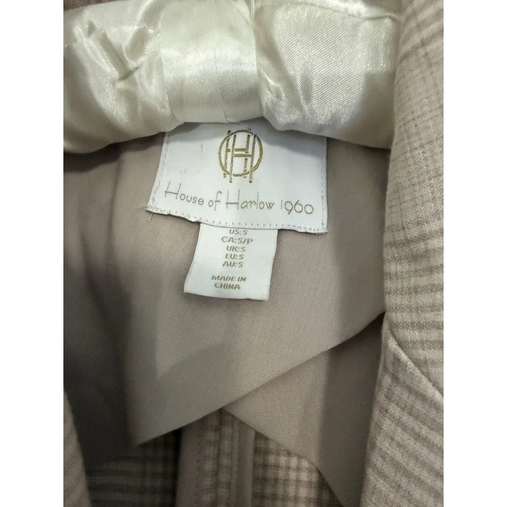 House Of Harlow Boss  Women Blazer S Beige Plaid Double Breasted Jacket Formal